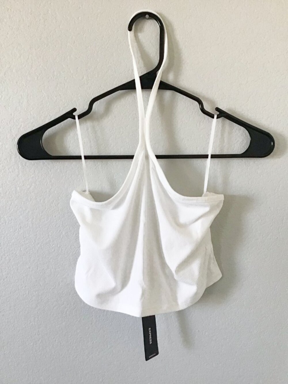Express Fitted Ribbed Halter Cropped Tank Top White - Picture 5 of 8